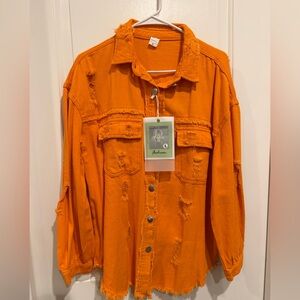 SHEIN Orange Distressed Jean Jacket